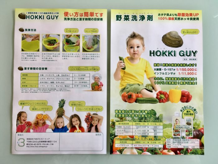 商品プロデュース案件 野菜洗浄剤『HOKKI GUY』チラシ